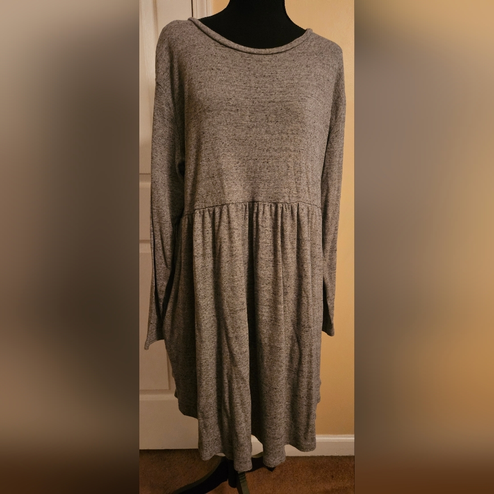 Maurices Gray Tiered Long Sleeve Sweater Dress with Pockets
